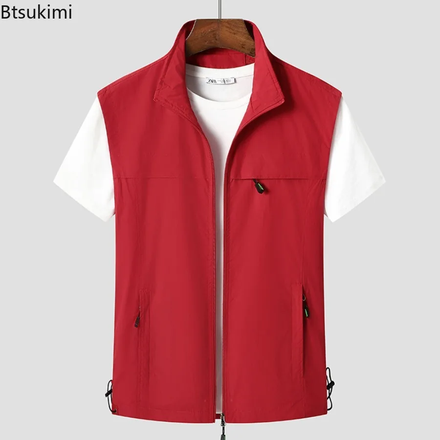 Spring New Men's Quick Drying Outdoor Multi-Pocket Sports Vest Loose Casual Zip Cardigans Lightweight Travel Hiking Fishing Vest