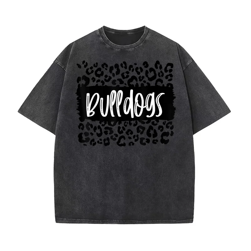 

Bulldogs Team Mascot School Spirit Game Night Leopard Print T-shirt Men's Tee Shirt Short Sleeve Male Clothes Fashion