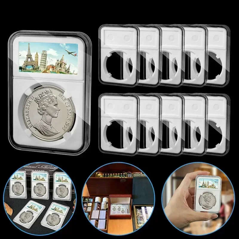 Caja de almacenamiento de monedas conmemorativas, Protector cuadrado transparente, 5 piezas, 38,5mm, 40mm