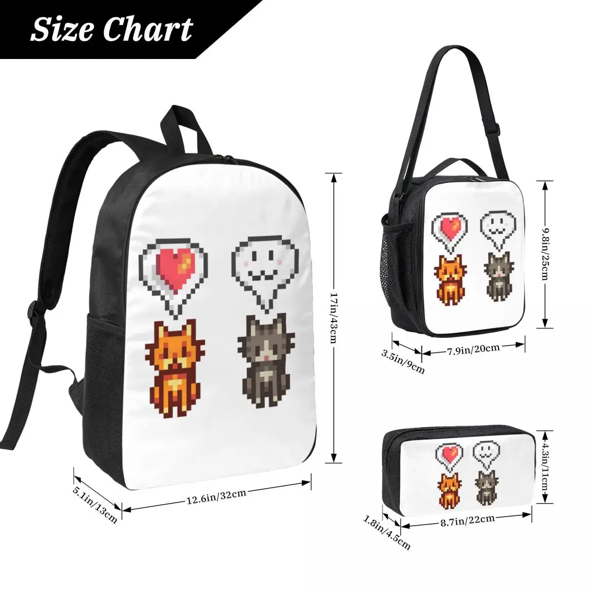 Stardew Valley Video Gamer Backpack Boys Girls BookBag School Bag Computer Shoulder Bags 3ps Insulated Lunch Bag Pencil Case