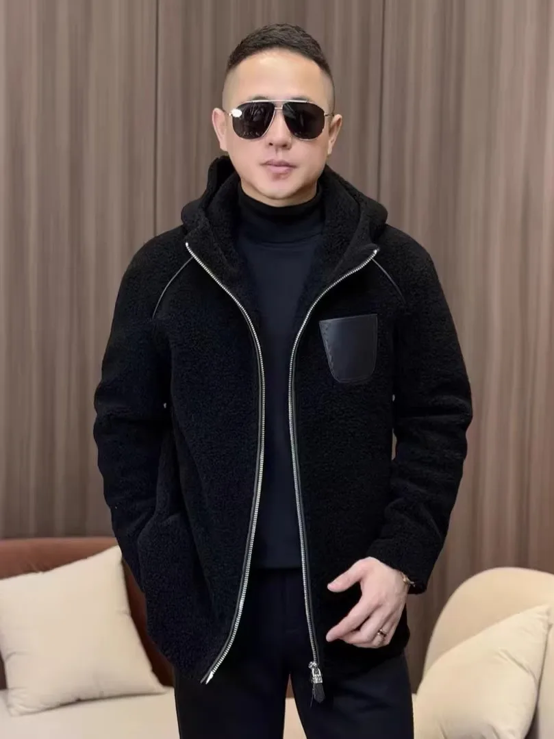 

Мужское осенне-зимнее новое модное пальто из шерсти (00% шерсть) с кожаными вставками, теплая верхняя одежда, приталенный крой, молодежное пальто