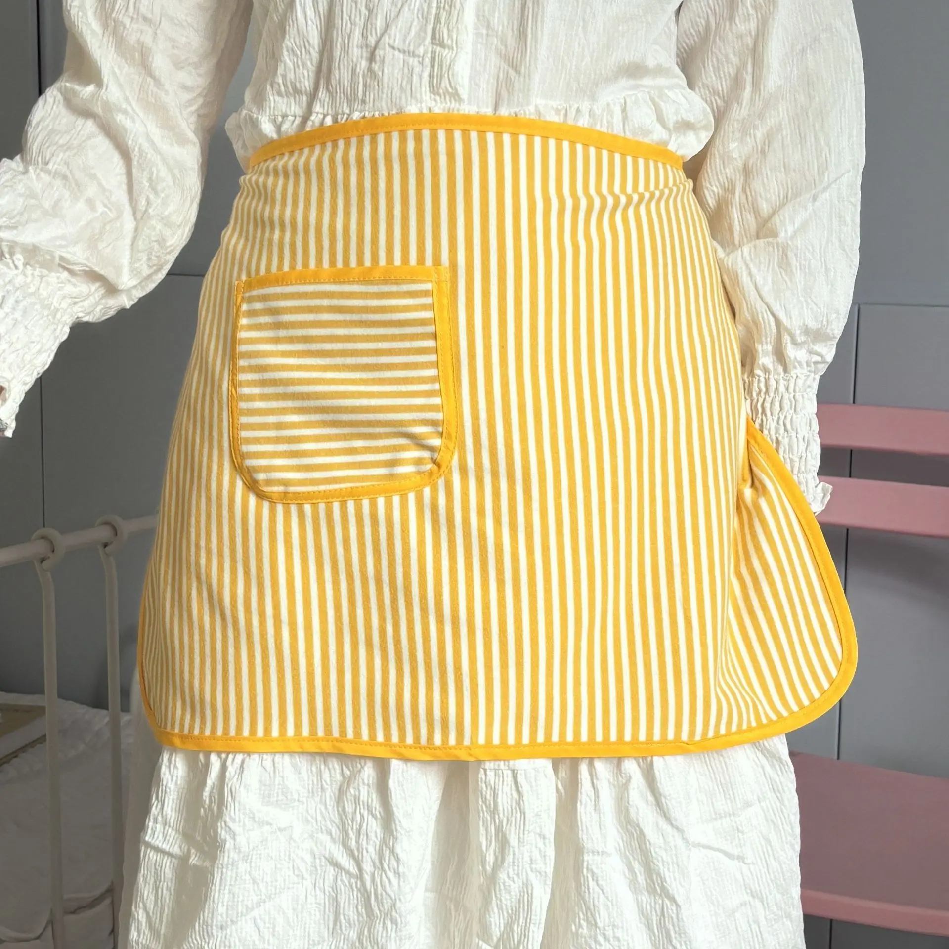 Towel Fabric Half Waist Apron for Cooking Kitchen Short Handmade Studio Art Flower Coffee Shop Pinafore Skirt Women Home Work
