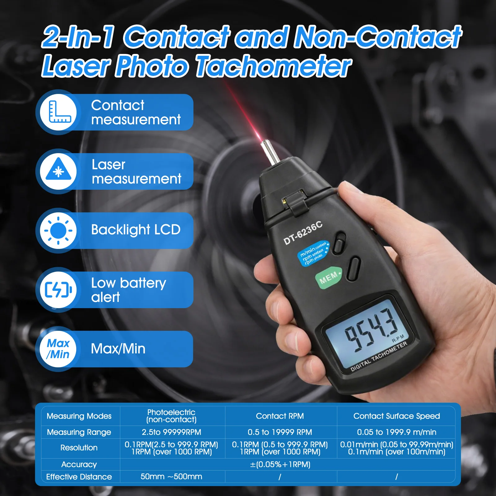 HoldPeak Contact & Laser Tacho - đánh giá và giá Industrial Laser Tachometer