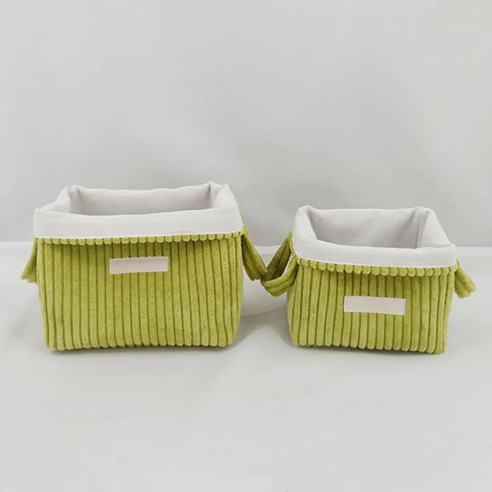 Corduroy Storage Box Foldable Corduroy Storage Bin with Side Handles Collapsible Desktop Organizer Basket for Toys Vanity Closet