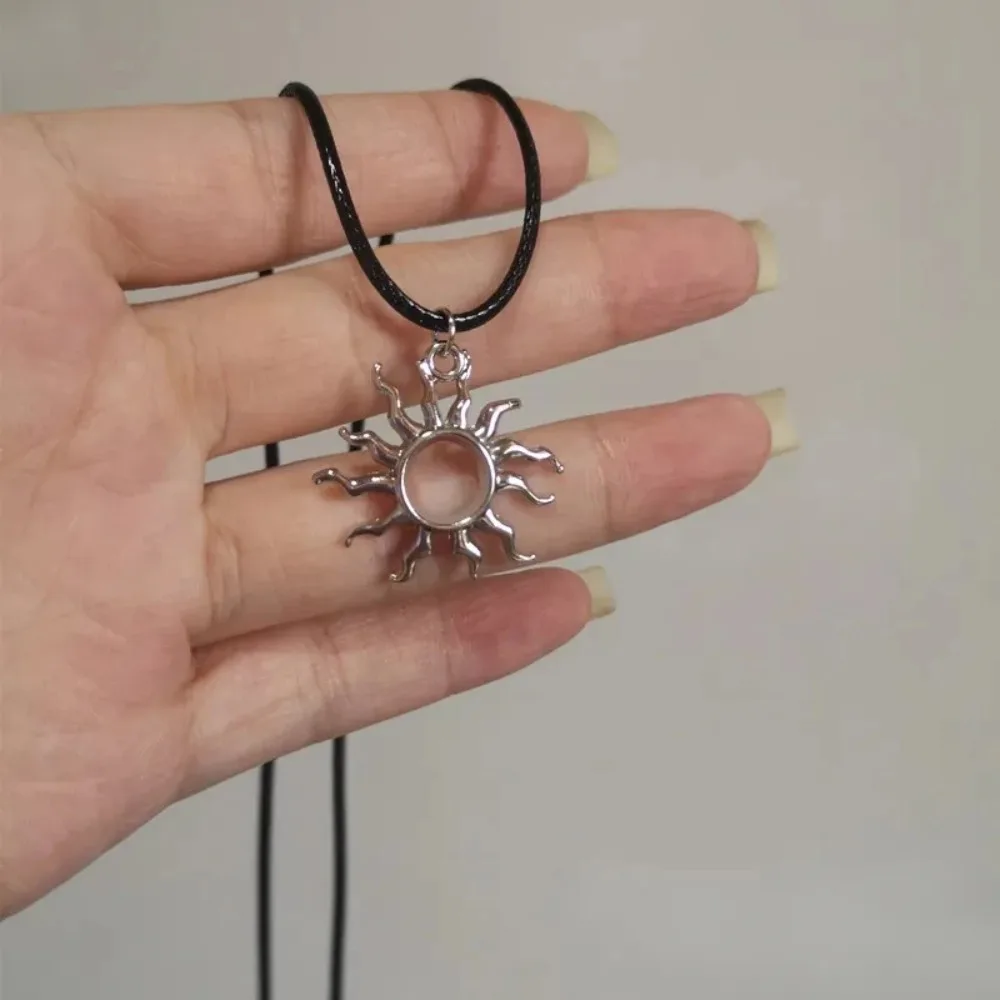 Necklace Sun Star Vortex Pendant Hip Hop Men Women Brown Leather Cord Alloy Adjustable Lightweight Niche Design Gift