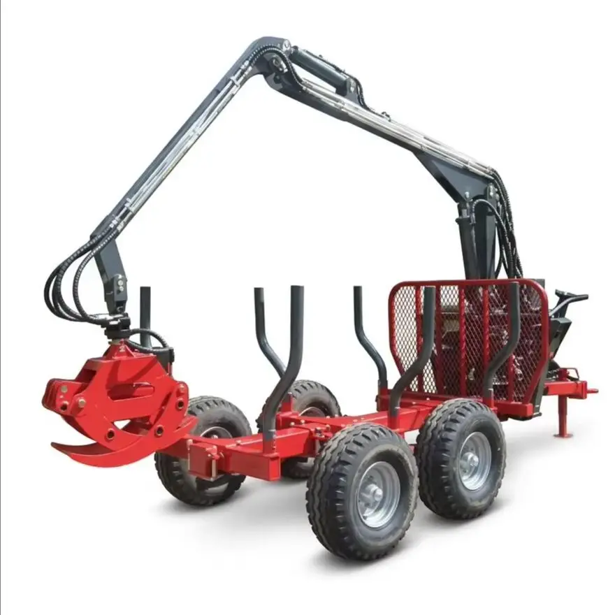 Hydraulic ATV Log Trailer Cranes - Farm Tractor Wood Grapple Remote Control Winch Forestry Machinery