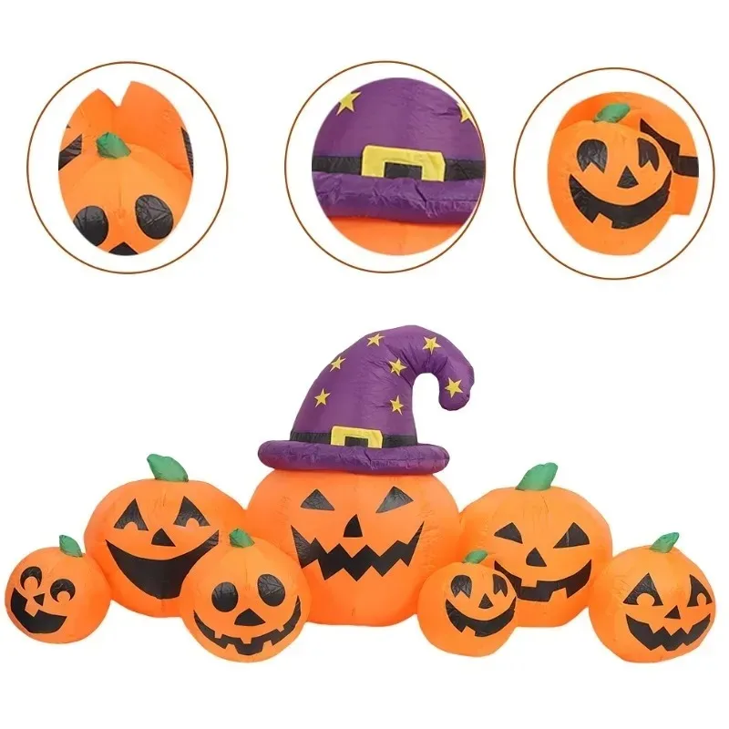 8피트 풍선 장난감 호박 할로윈 야외 파티 장식 공포의 집 마당 정원 묘비 장식 LED 조명 포함