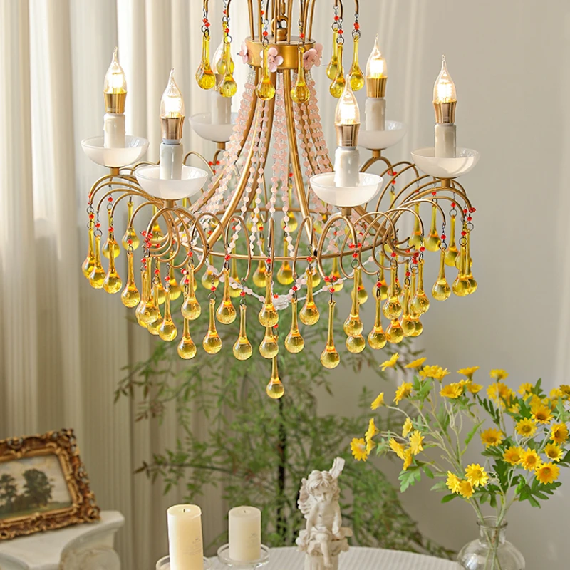 

Retro Idyllic Bedroom Crystal Candle Chandelier High-End B & B Villa Designer Dining-Room Lamp