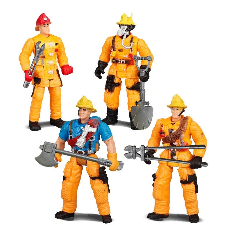 4 pollici vigili del fuoco pompiere Action Figures Worker Men Soldier Playset Model Toy Figurine Tool per bambini Boy Kid regalo di natale