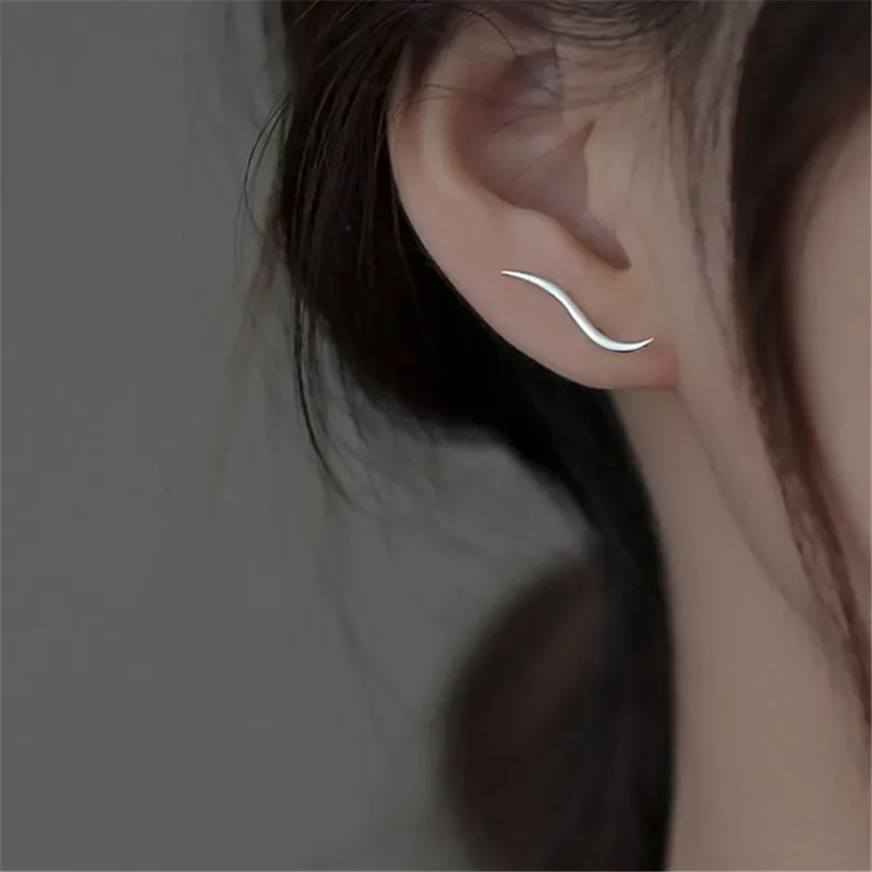 S925 الفضة إبرة قرط الاذن المرصع للنساء بسيط موجة خط ثقب الأقراط الفتيات المتخصصة تصميم حزب مجوهرات اكسسوارات هدية #2
