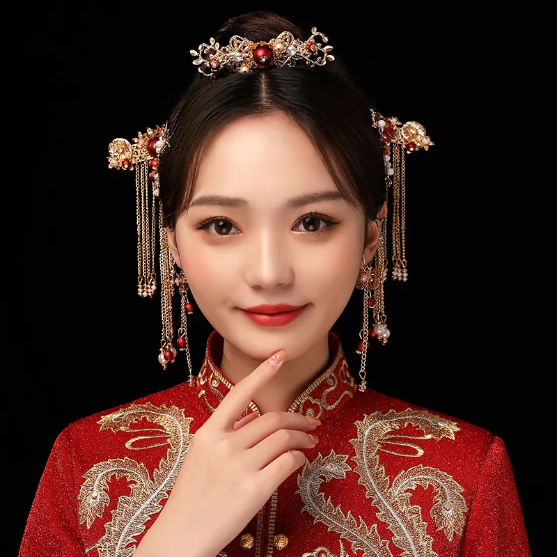 Women Hanfu Hair Combs Traditional Chinese Wedding Hair Accessories Headband Stick Headdress Head Jewelry Bridal Headpiece Pin