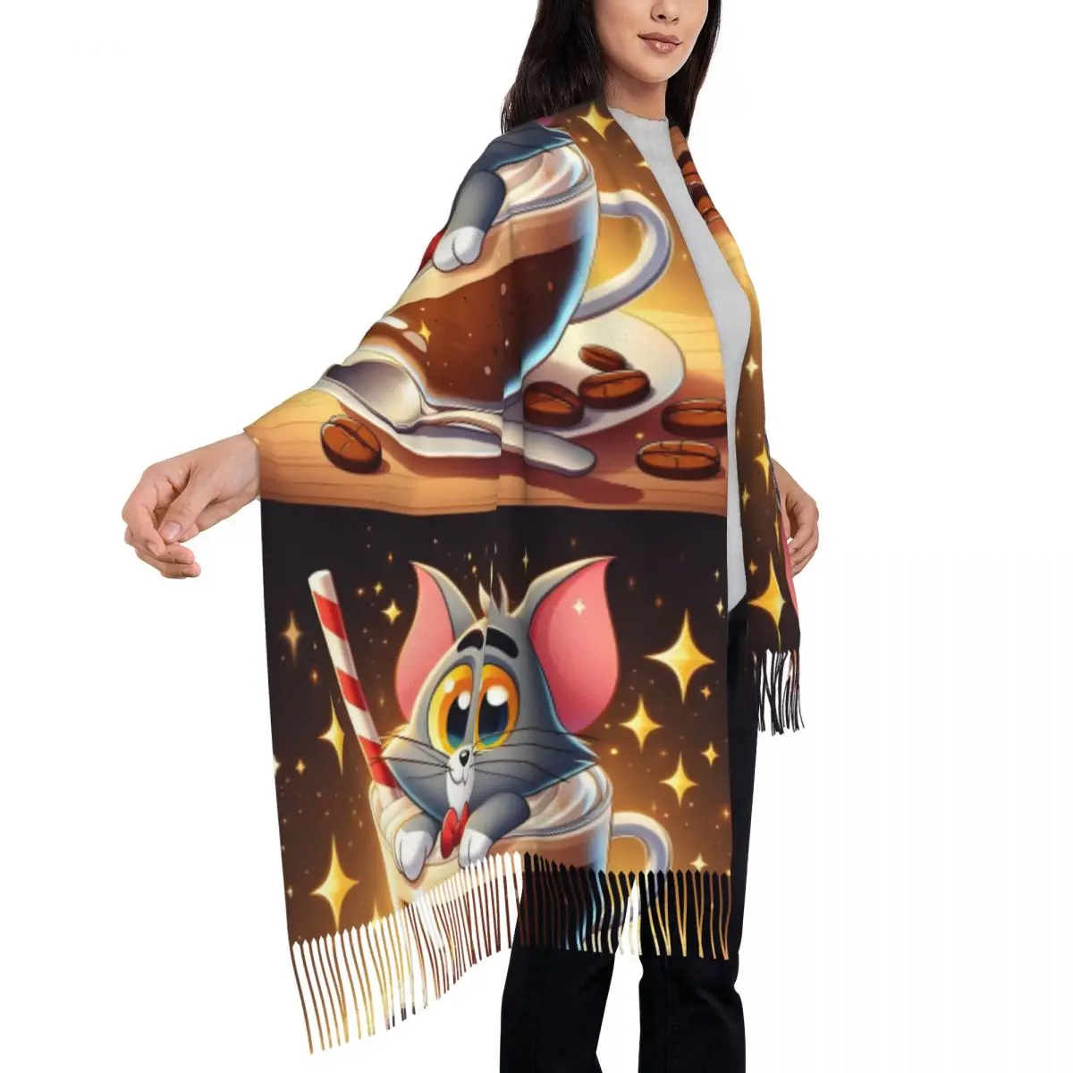 مخصص شرابة وشاح المرأة لينة الكرتون لطيف شال التفاف سيدة الأوشحة الشتوية