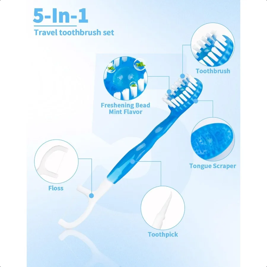 5 في 1 فرشاة أسنان صغيرة بحجم مناسب للسفر مع معجون أسنان ومكشطة لسان ملفوفة بشكل فردي مجموعة العناية بالفم المحمولة #3