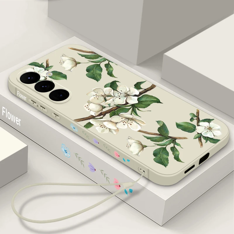 Cute Flowers Pattern Magnetic Phone Case For Samsung Galaxy S26 S25 S24 S23 Ultra Plus S25 S24 S23 FE S22 Lanyard Soft TPU Cover