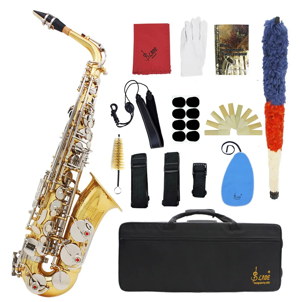 SLADE Alto Saxophone Eb Tune Brass Lacquer Gold Sax Professional Musical Instrument With Case Reeds Gloves Parts & Accessories