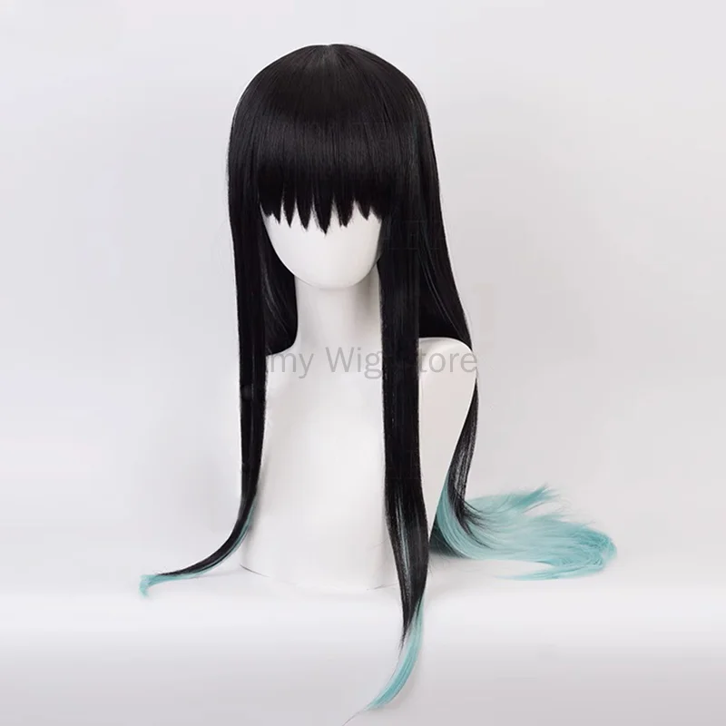 Tokitou Muichirou Anime Cosplay Perruque pour Hommes et Femmes, Cheveux Longs et Lisses, Noir et Bleu, Costume d'Halloween, Perruques de ix