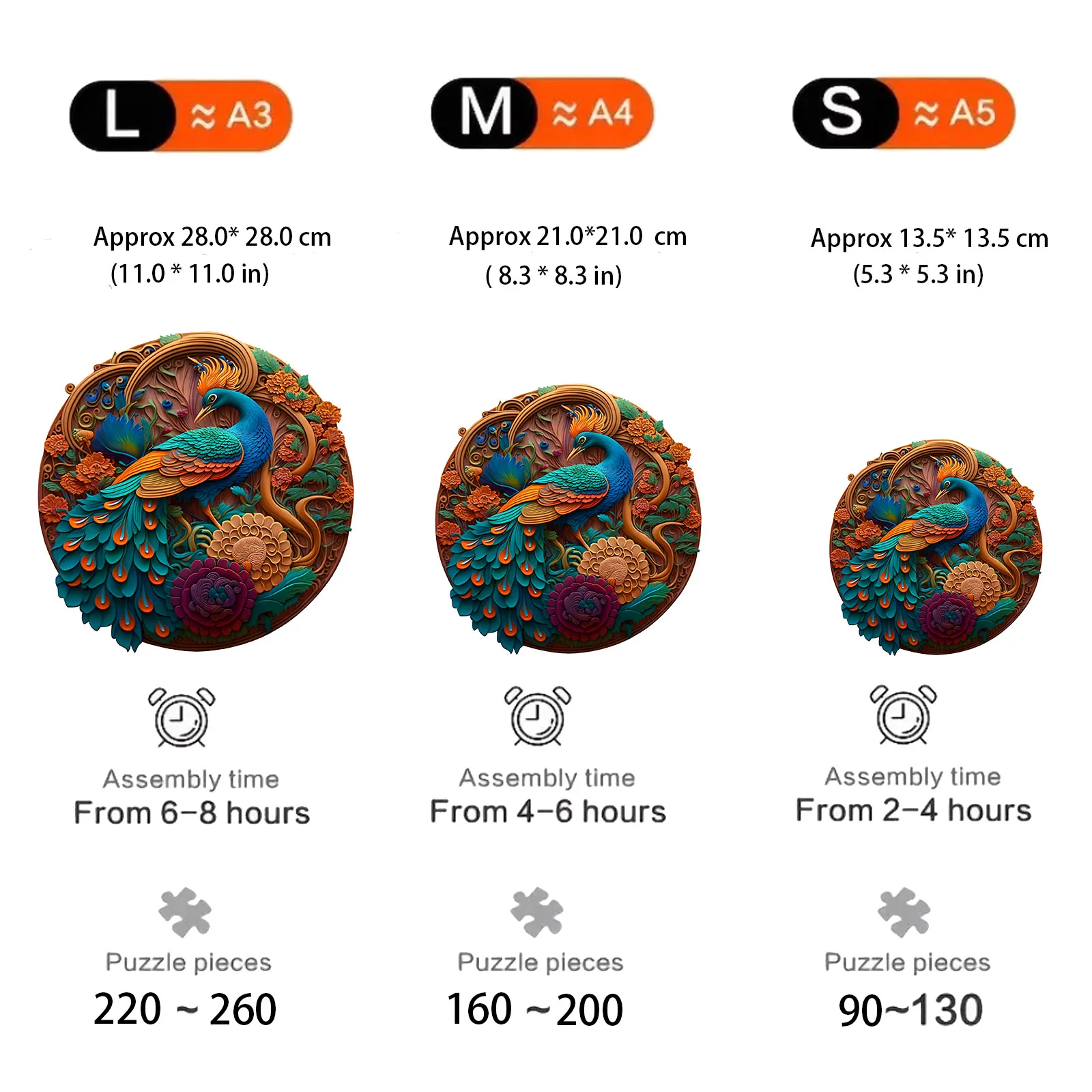 孔雀柄木製パズル、ユニークな形状の不規則な動物の形のパズル、ファミリーゲームギフト面白いと挑戦的な頭の体操