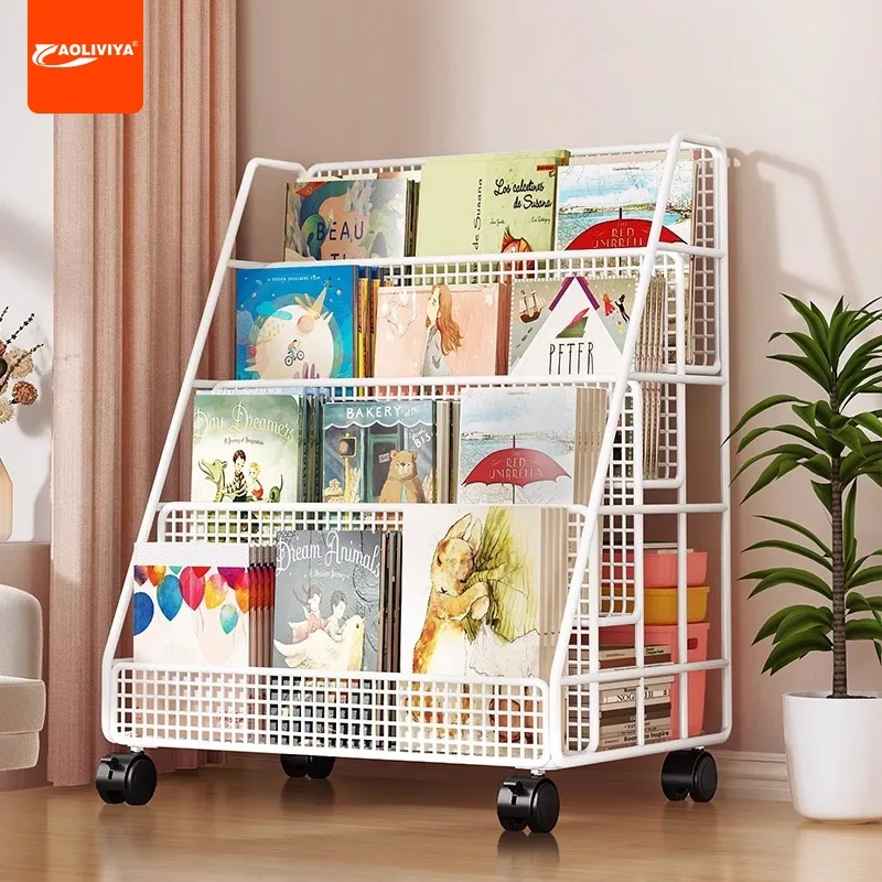 

Aoliviya Bookshelf Floor Storage Rack Children's Trolley Picture Book Storage Rack Baby Simple Floor Mobile Multi-Layer Househol