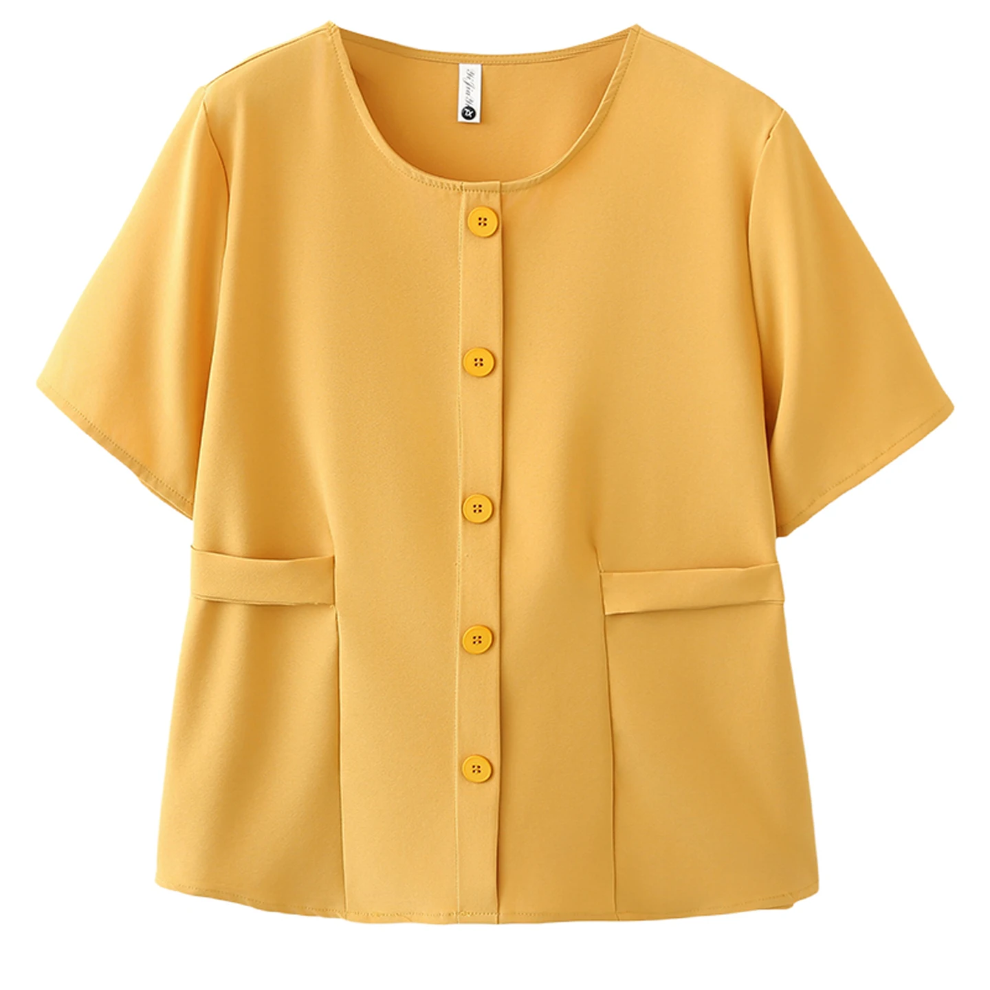 

Новая летняя женская блузка больших размеров 2026 года с коротким рукавом, имитацией планки на пуговицах и поясом, свободного кроя