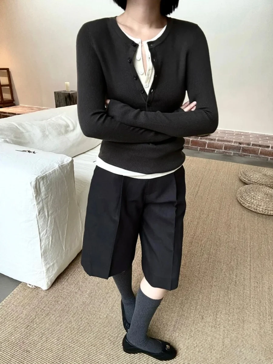 T-shirt femme en tricot coloré à la mode, coupe ajustée, décontracté, vêtement intérieur pour l'automne et l'hiver, élégant