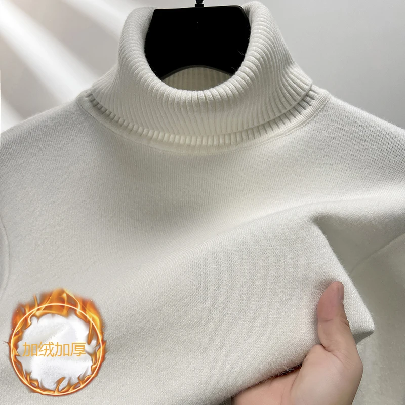 

Новинка 2025 года, мужской свитер с высоким воротом, цельный бархатный осенне-зимний толстый вязаный свитер с длинными рукавами, теплый топ