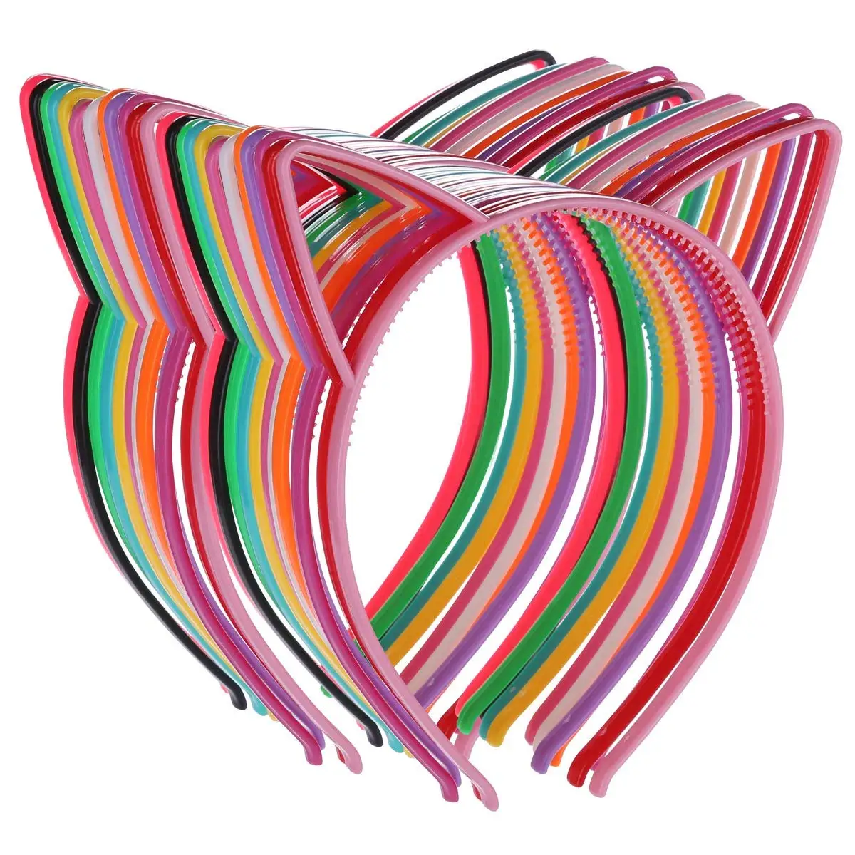 24PCS Girls Cat Ear Headbands Candy Color Cat Ears Headband Plastic Teeth Hairbands Family Decoration Party Hair Accessories