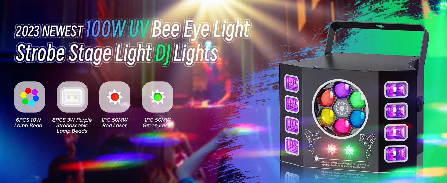 U'King 100W Bee Eye Strobe Bühnenlicht 4IN1 RGBW LED-Effektlicht DMX512 DJ-Lichteffekt für Disco-Party KTV Konzert Nachtclub – Detail 1