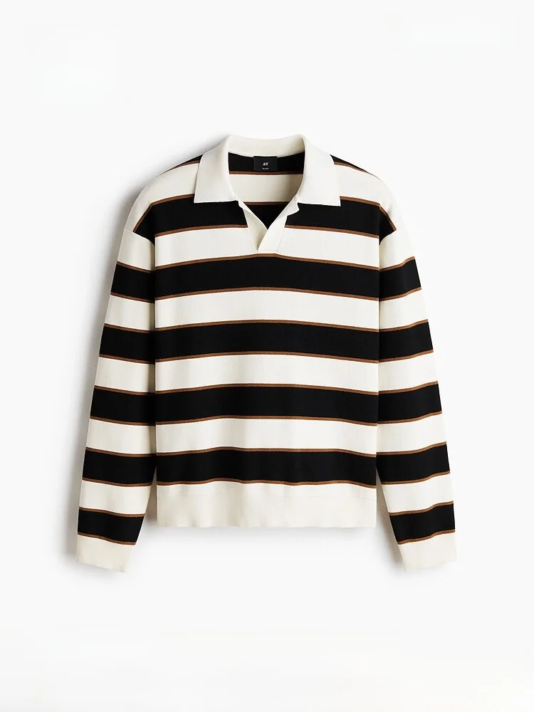 

H&M Spring New Men's Casual Sle irt 333025 Knitted Sweater Regular Thin Stripe Pattern Comfortable Fit