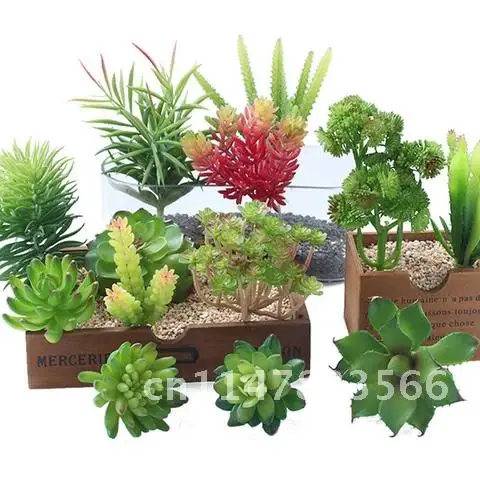 Artificial Plants Green Flocking Succulents Home Garden Decoration Flower Arrangement Bathroom Accessories