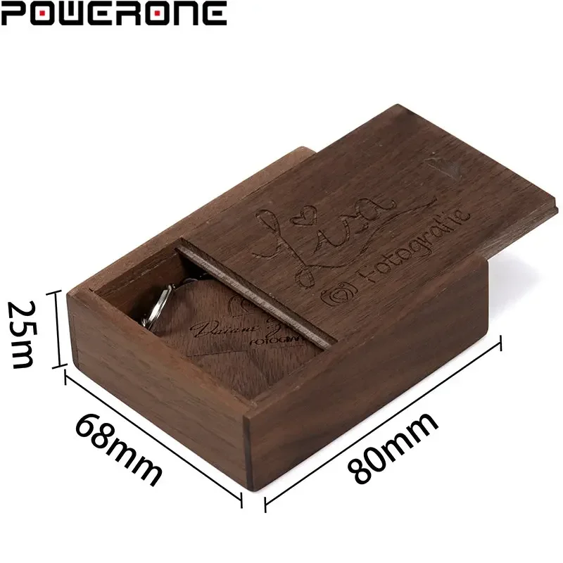 POWERONE (1 Uds. LOGO personalizado gratis) unidades Flash USB 64GB corazón de madera + caja Pendrives 32GB regalos de boda memoria USB 2,0 16GB