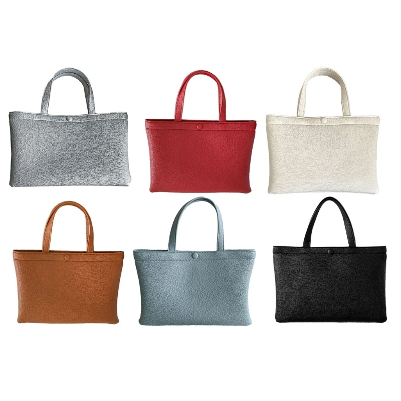 Bolso mano piel sintética con superior para mujer, bolso compras capacidad, Color sólido coreano, para