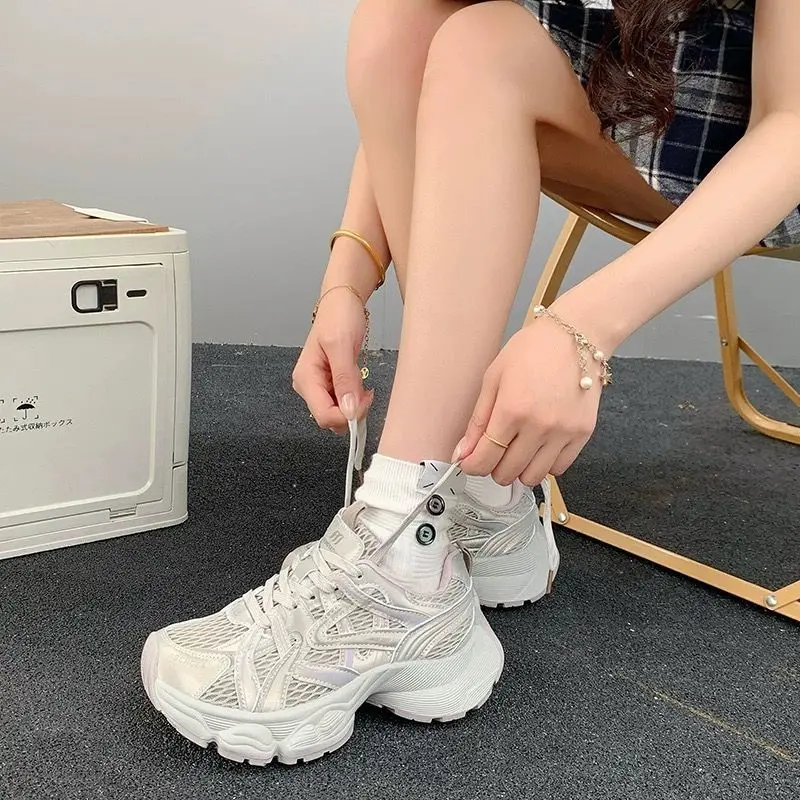 ​Trending 2025 Summer Clunky Sneakers Thick Sole Breathable Mesh Casual Versatile Shoes for Women Comfortable Trendy Footwear​
