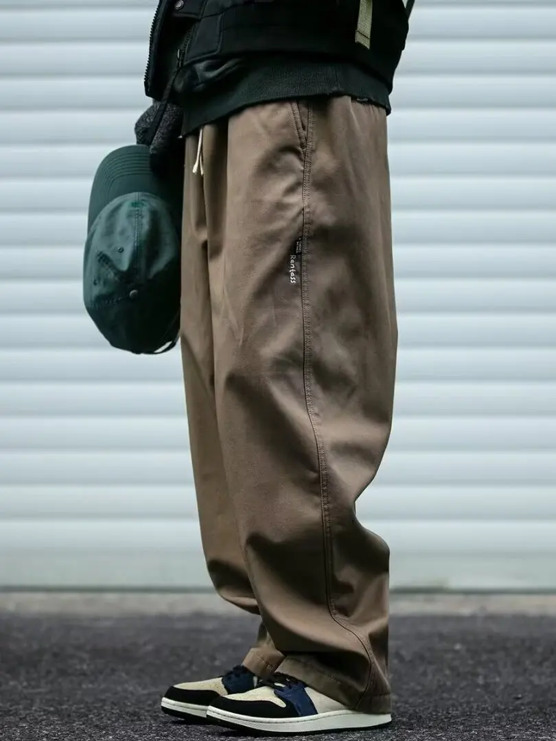 

Мужские спортивные брюки больших размеров, осенние рабочие брюки, прямые брюки с манжетами, повседневные длинные брюки, удобные, с эластичной талией, из хлопка