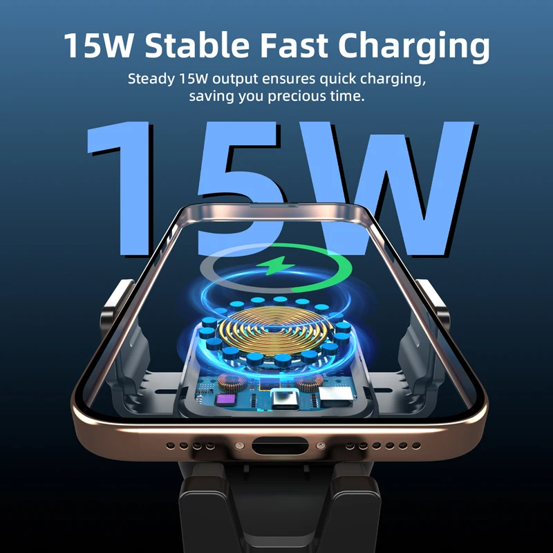 VYVYLABS Car Mount 15W Wireless Phone Fast Charger Refrigeration Car Mount Smart Automatic Car Mount For Car Air Outlet