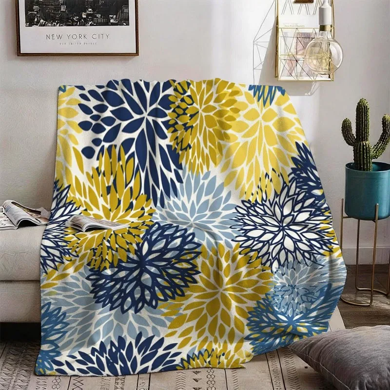 Trendy Yellow Blue Abstract Geometric Throw Blanket Cozy Fleece Sofa Couch Decorative Decor Fall Spring Winter Home Gift Outdoor