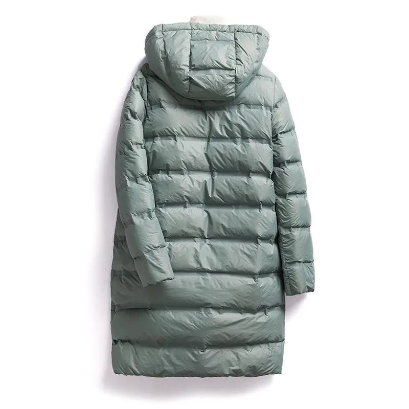 Imagem -04 - Cabolsa Feminino Leve e Fino Pato Branco Cabolsa Longo com Capuz Senhoras Quentes e Magros Puffer Parkas Cabolsas de Inverno Ambos os Lados Desgaste