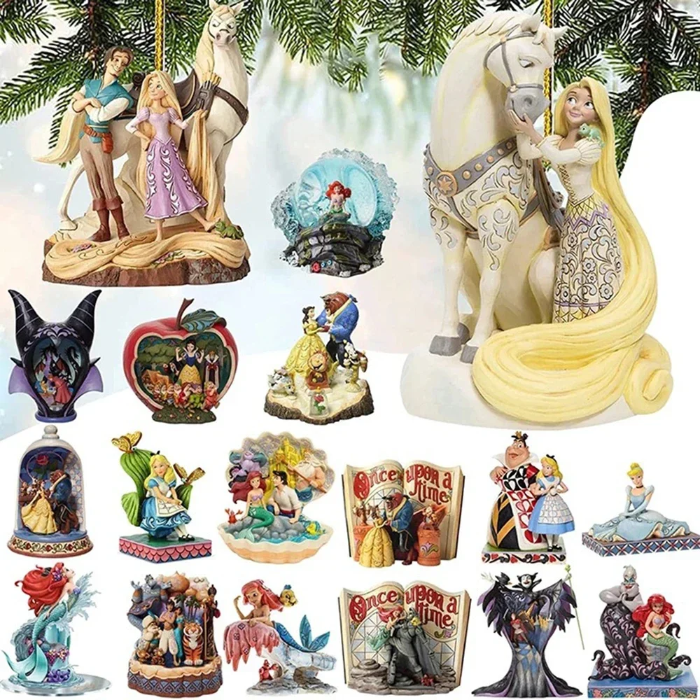 

2024 Disney Princess Cartoon Christmas Tree Decoration Pendant Anime Figures Snow White Ariel Jasmine Acrylic Toys Xmas Gifts