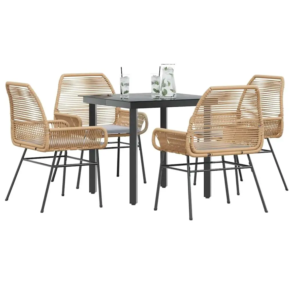 

Garden Dining Set Brown Table and Chairs with Light Grey Cushions Outdoor Furniture for Patio Balcony Garden Use