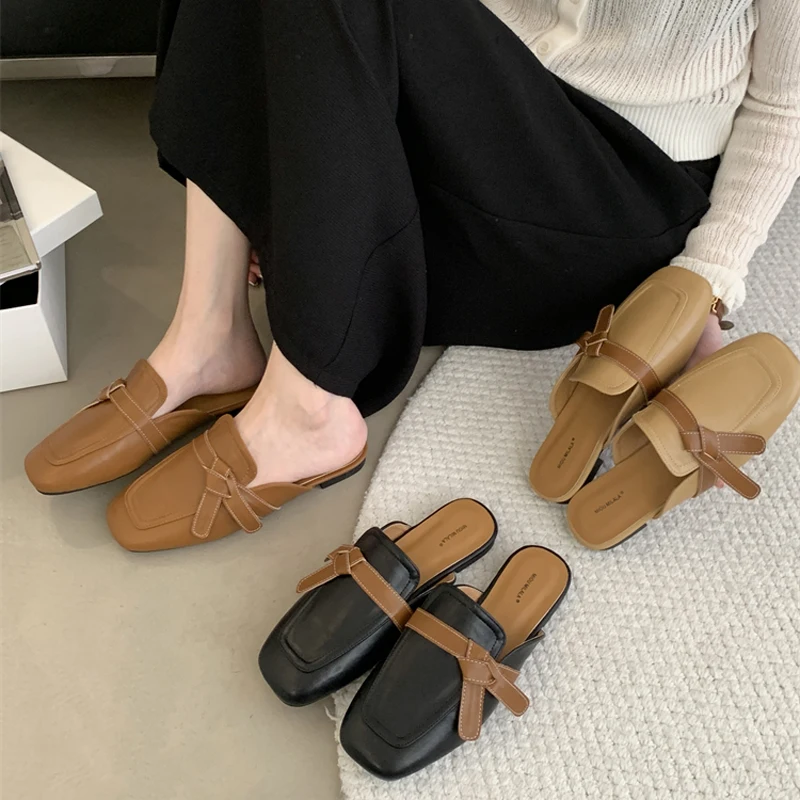 

Mules Women Shoes butterfly knot closed Toe Slippers fashion Comfortable Slip On Slides low heels Mule Shallow Zapatos De Mujer