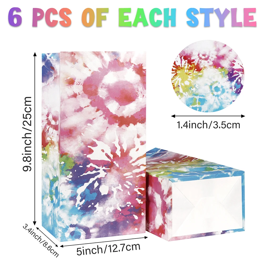 Ourwarm 24pcs Tie Dye Candy Bags Watercolor Theme Party Birthday Baby Shower Decor Packing Bag Party Favor Cookie Food Package