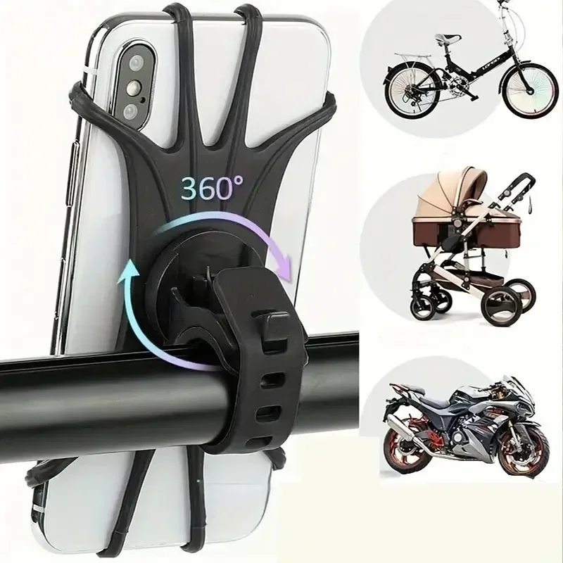 Supporto per moto da bicicletta girevole a 360 gradi Supporto per bici Staffa sicura Supporto in silicone Tipo di trazione in silicone per tutti i supporti del telefono