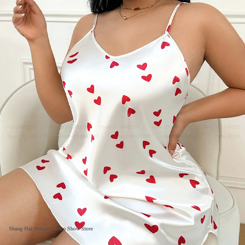 Large Size Female Nightgown Night Clothes Sexy Women's Lingerie Suspender Nightdress Sleepwear Summer New Silk Satin Loungewear