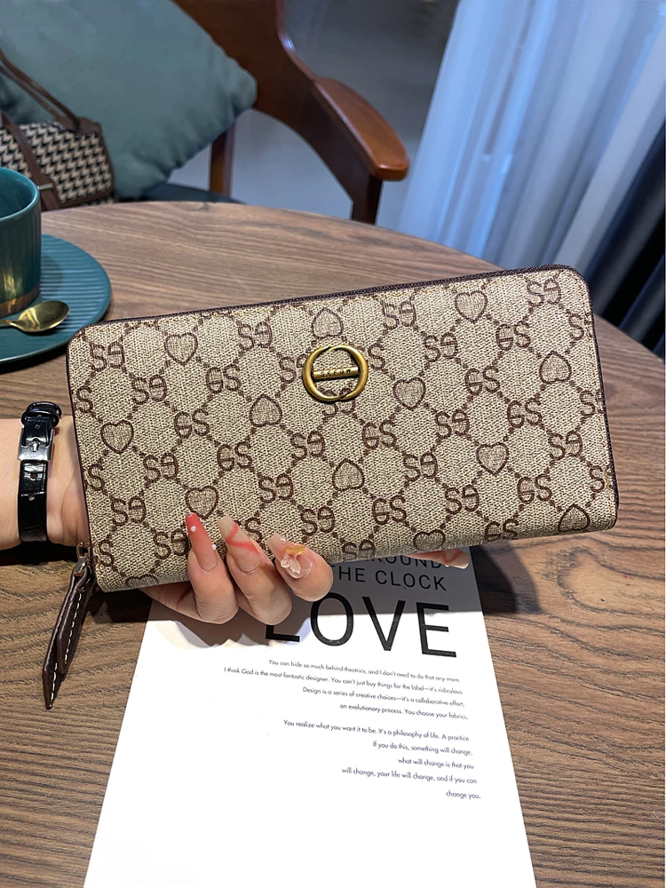 Cartera larga con tarjetero para mujer, bolso para teléfono móvil, bolsa versátil para almacenamiento de monedas, cartera de cuero con patrón geométrico