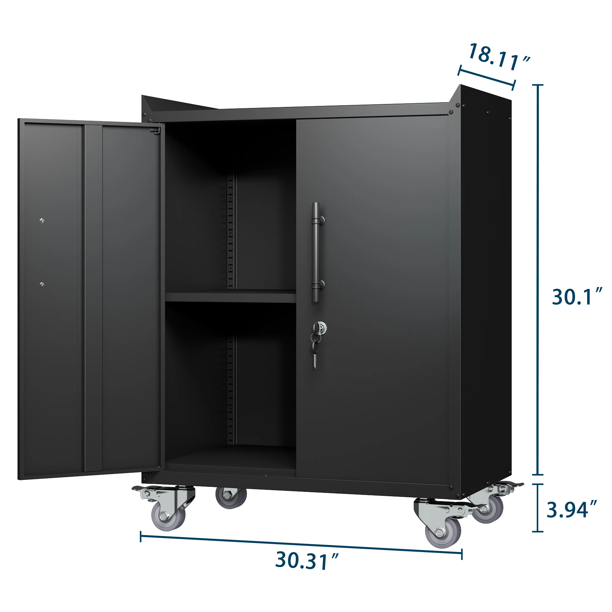 Garage 2 door tool cabinet,Locking metal storage cabinets with wheels,rolling toolbox,Lockable garage storage cabinet