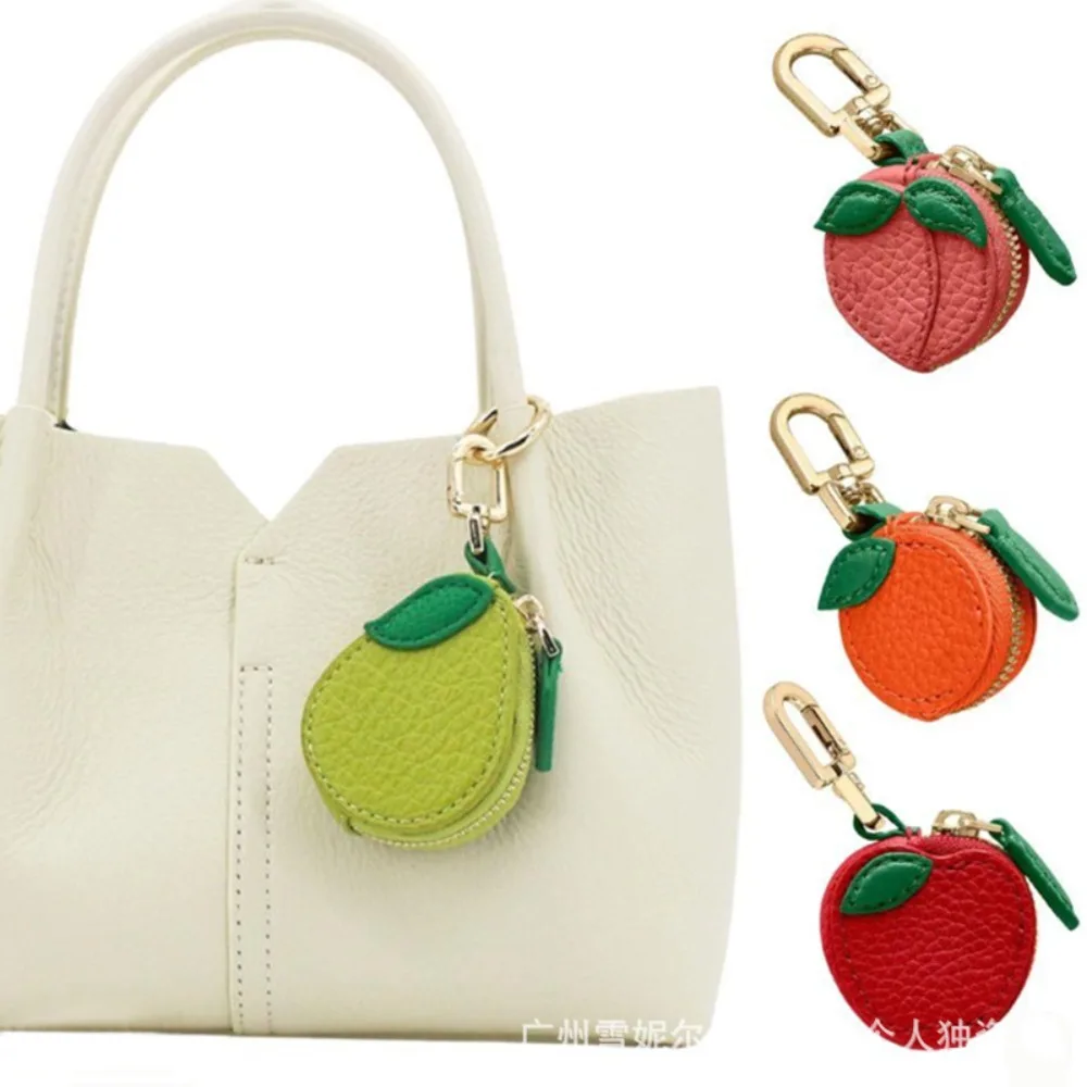 Cute Fruit Shaped Bag Charms PU Leather Keychain Earphone Storage Portable Hanging Coin Purse Jewelry Pouch Fashion Women  Gift