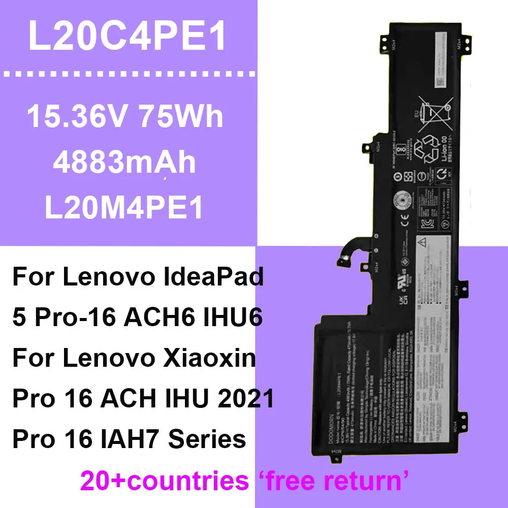 DODOMORN Laptop Battery L20C4PE1 For Lenovo IdeaPad 5 Pro 16 ACH6 Xiaoxin Pro 16 IAH7 16-ACH 16-IHU 2021 L20M4PE1 L20L4PE1 OEM