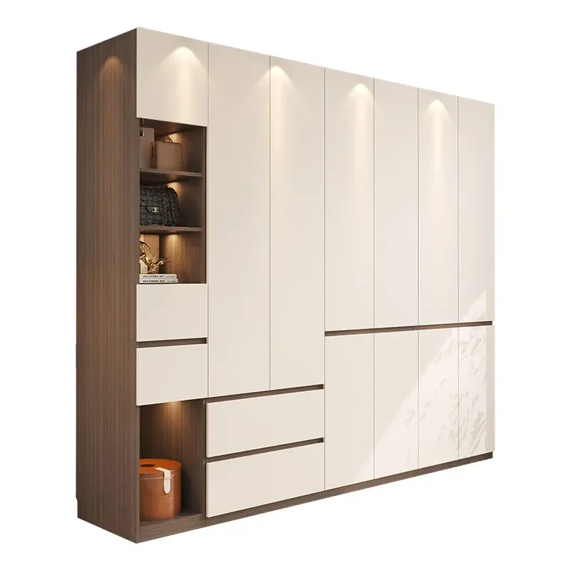 Simple Cream Style Segmented Wardrobe 18mm Solid Wood Multi Layer Board Locker Free Handle Household Bedroom Large Wardrobe
