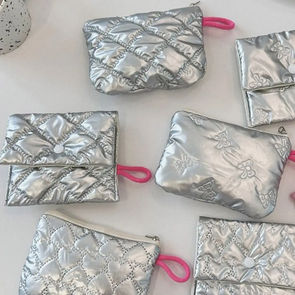 Silver Bow Pattern Coin Purse Women's Earphone Coins Keys Wallet Organizer Zipper Pouch Cosmetic Bag New