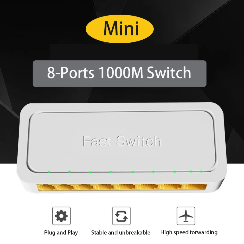 RJ-45 LAN-Adapter RJ45 HUB Sharing Switch 8-Ports Netzwerk-Switch Gigabit Ethernet Switcher 10/100/1000 Mbit/s Internet-Splitter