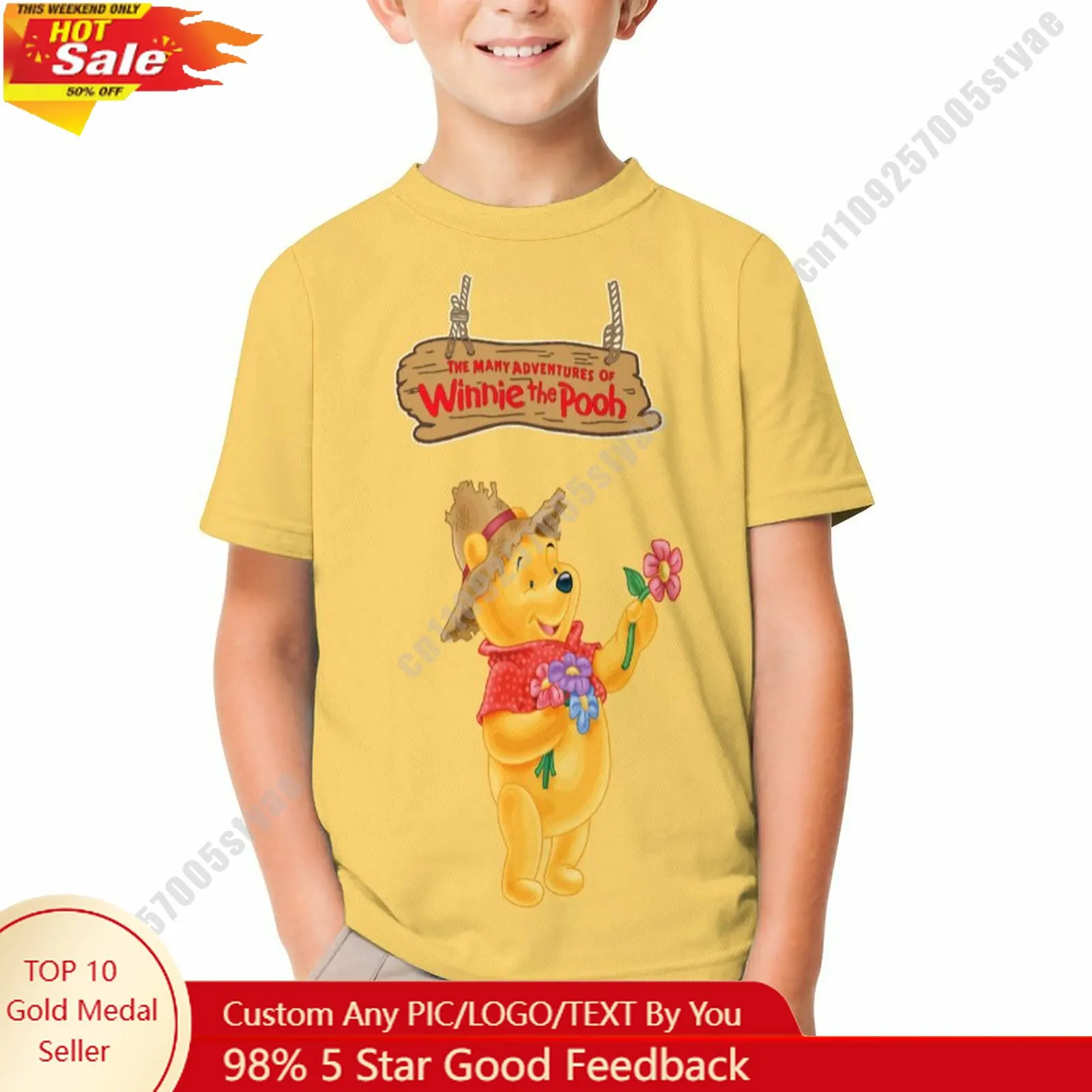 

Winnie The Pooh T Shirt Disney Boy Girl Custom Short Sleeve Print Fashionable Cute Casual Cotton TShirt Crew Neck Children Tee